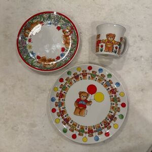 Vintage Enesco Lucy Rigg Teddy Bear Plate and Mug Set 70s 80s child dish set
